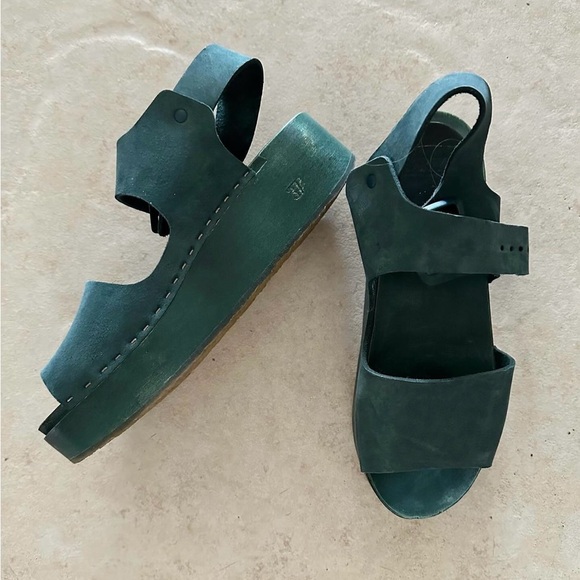 Bryr URSI Dark Green Leather Platform Clog Sandals - Picture 3 of 8